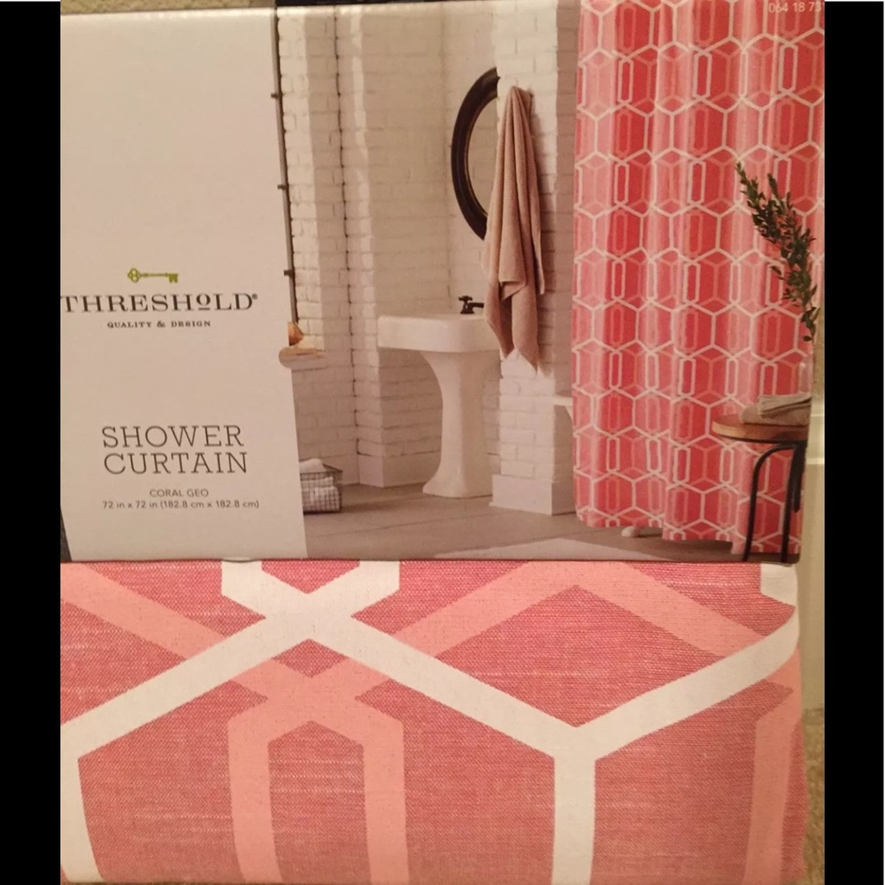 New Threshold Fabric Shower Curtain Coral Geo72x72